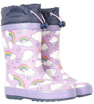Mountain Warehouse Pattern Winter Junior Wellies - Lightweight Rain Shoes, Easy Clean Kids Wellington Boots, Rubber Outsole - Childrens Footwear for Walking Lilac Kids Shoe Size 12