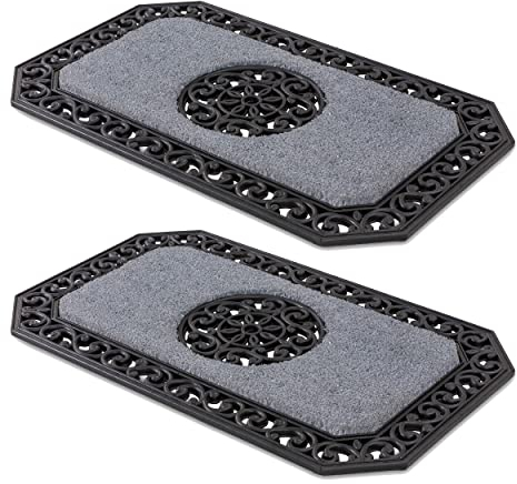 Carpido Fußmatte Grau – Sauberlauf 45x75 cm 2er Set – Türmatte Innen Bereich – Eingangsmatte für den überdachten Außenbereich – Kokosmatte mit Gummirand