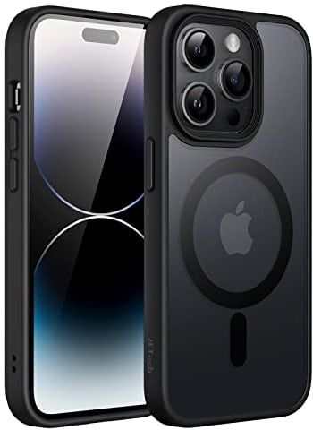 JETech Magnetisch Hülle für iPhone 14 Pro 6,1 Zoll Kompatibel mit MagSafe, Durchscheinende Matt Handyhülle Rückseite Dünn Stoßfest Schutzhülle (Schwarz)