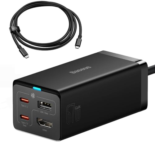 Baseus HUB GaN5 Pro Fast Charger C+C+U+HDMI with Power Cable 1.5m + Type-C to Type-C Cable (1m, 100W, 40Gb/s), Black EU (CCGP110201)