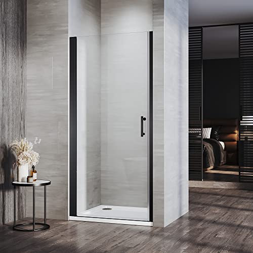 ELEGANT 1000mm Black Frameless Pivot Shower Door Enclosure 6mm Safety Glass Reversible Shower Cubicle Door