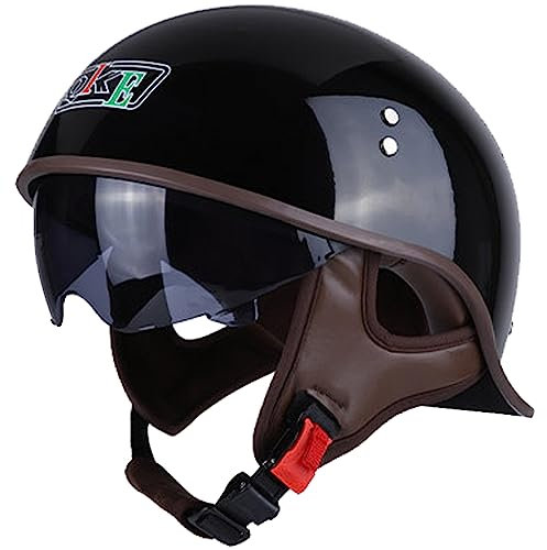 WYXAXNM Demi-Casque Moto Casque Moto Casque Bol Vintage avec Lunettes Pliante Cachée Cruiser Chopper Scooter Cyclomoteur Demi-Casque Ouvert à Dégagement Rapide Casque Bol Homologué ECE