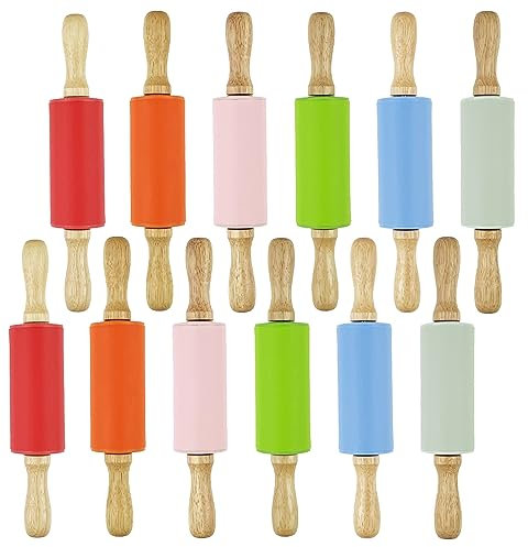 Kasteco Confezione da 12 mini mattarelli piccoli per bambini, 22,9 cm, con manico in legno