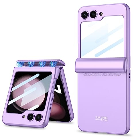 COQUE Étui pour Galaxy Z Flip 5 5G, Film de Protection Intégrée Pliante à Charnière Tout Compris,Housse de Téléphone Pliante pour Samsung Galaxy Z Flip 5 5G-Violet