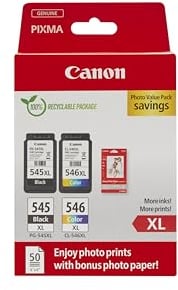 Canon Originaltinte PG-545XL / CL-546XL (2 XL Tintenpatronen; Schwarz+Farbe) - Photo Value Pack (inkl. Canon Fotopapier GP-501 50 Blatt 10x15cm)