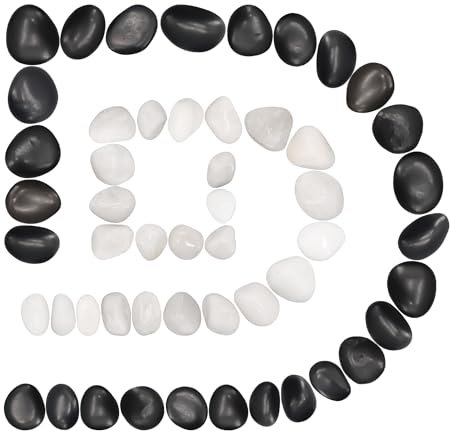Virekm Landscaping Pebbles Decorative Ornamental Pebbles Garden Landscaping Stones Gravel Filler for Home Decoration Flower Bed Fish Tank Plants Vases Succulents (1 Pound, White+Black)