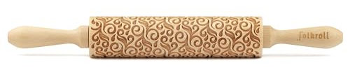 Folkroll Motiv-Teigrolle Floral Deko, medium, 37 cm, Nudelholz, Prägerolle, Muster, Rolle, Buchenholz, 892783