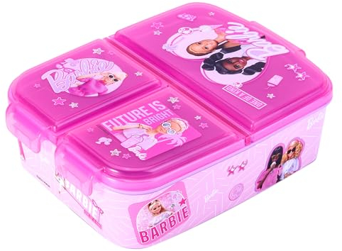 Zawadi Global Barbie Kids Childrens Multi Compartment Rectangular School Travel Lunch Food Box Sandwich Bento Container, BPA Free