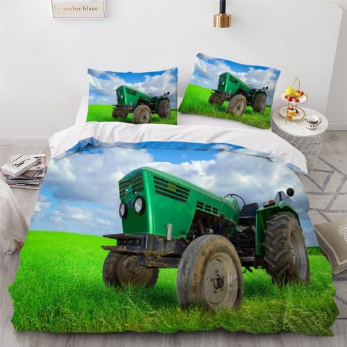 DILANI Bettwäsche 135x200 Kinder Traktor 3D Bettwäsche-Set 3 Teilig Weizenfeld Weiche Microfaser Bettbezug mit Reißverschluss und Kissenbezug 80x80cm für Mädchen Jungen Kinder