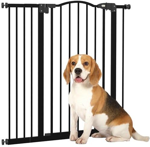 PawHut Pressure Fit Dog Stair Gate No Drilling Safety Gate Auto Close for Doorways, Hallways, 74-94cm Adjustable, 78cm Tall, Black