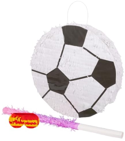 Fax Potato 3pc Fußball Pinata-Set mit Rose Stock & Augenbinde - Mexikanisch Kinder Mädchen Jungen Geburtstagsfeier Partys Spiele Dekorationsset