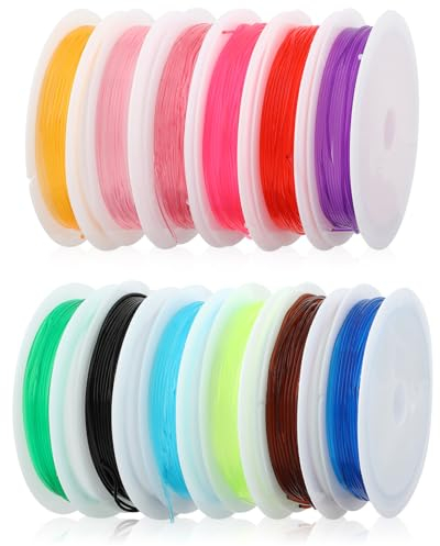 Gummiband für Armbänder, 12 Rollen Elastische Schnur für Armbänder, Hochelastische Perlenschnur, Perlenschnur, Kristallperlendraht für Perlenarmbänder, Halsketten, Schmuckherstellung
