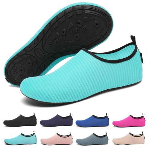 SAGUARO Badeschuhe für Herren Damen - Schnell Trocknend Barfuß Wasserschuhe Seeigel Schwimmschuhe Aquaschuhe Surfschuhe Tauchschuhe mit Drainagelöcher Hellblau Gr.44/45