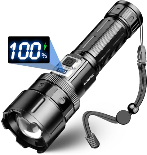 WholeFire Linterna LED recargable, 100000 lúmenes, extremadamente brillante, funciona con pilas, linterna USB, zoom impermeable, con 5 modos de luz para camping, senderismo, emergencias, WF1511