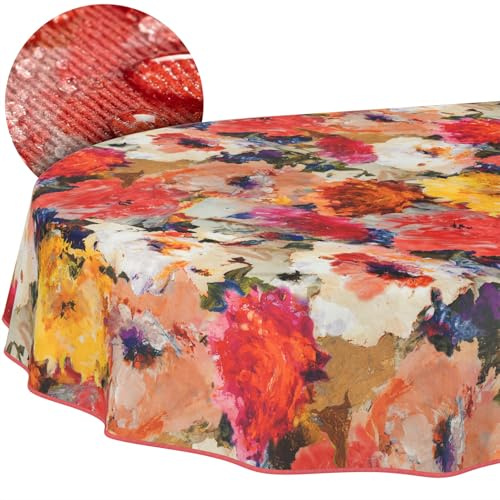 Tischdecke Stoff abwaschbar Tischtuch Tafeldecke pflegeleicht Lotuseffekt schmutz- & wasserabweisend für Indoor Outdoor Tischdecke Oval 160x140cm mit Saum (Eingefasst) Kunst