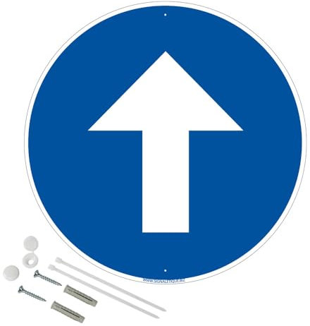 Panneau de signalisation rétro réfléchissant rond prépercé PVC ou ALU diam 250mm ou 300mm + Kit de fixation pour pose facile, rapide - Flèche en haut -
