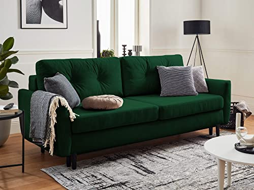 Lisa Design Nils - Einzelsofa 3-Sitzer Schlaffunktion - mit Bettkasten Aufbewahrung - Samt Grün