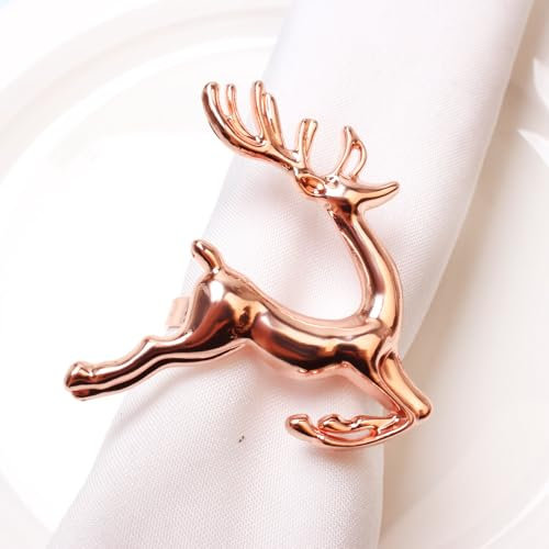 Hotel Decoration Napkin Paper Towel Rings, Lot de 12 boucles de nappe de mariage en forme de faon de Noël, décoration d'hôtel, anneaux for serviettes en papier(Rose Gold)
