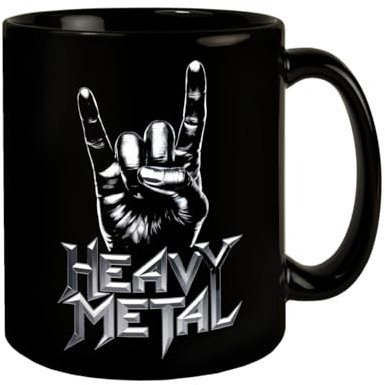 Tazza da caffè nera con segno rock a mano – Heavy Metal Tazza con scritta Rock On Devil Horns per veri appassionati di metallo Heavy Metal