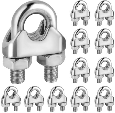 Kayqbonke Lot de 12 serre-câbles M6, en acier inoxydable 304, DIN 741, 6 mm, serre-câbles pour fixation de cordes, suspension de voiles d'ombrage, de cordes à linge, de bannières