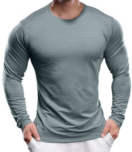 Men's UPF 30+ Sun Protection Shirts Performance Long Sleeve T-Shirt Moisture Wicking Shirt for Running Workout Grey-03 L