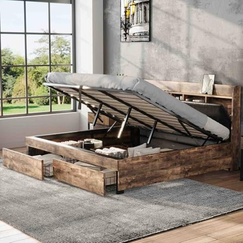 Yardi Yarda Letto in Legno Multifunzionale con Testata Contenitore e Due Cassetti, Matrimoniale (180x200cm)