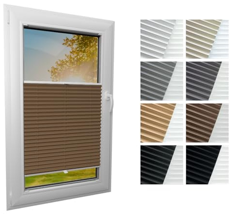 STELGE - Blackout Plissee mit Bohren I auf Maß gefertigt I Breite 30-129 cm I Höhe 50-230 cm I 8 Farben Verdunkelungsstoff (Höhe von 50 cm bis 149 cm)