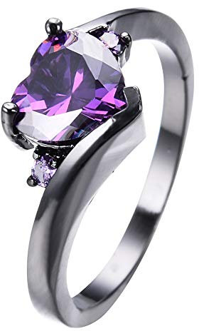 LXJYDN Anello Donne Anello Intarsiato In Cristallo A Forma Di Cuore Alla Moda, Anello Per Pendolari Versatili-Viola-11