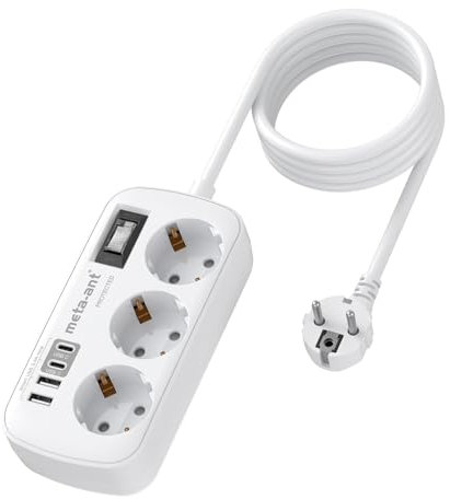 Steckdosenleiste mit USB 3.4A 17W, 3 Fach steckdosenleiste mit überspannungsschutz 4000W, Socket with 4 USB (2 USB-C), 1.5m, Steckdosenleiste Wandmontage für Heim Büro, Weiß