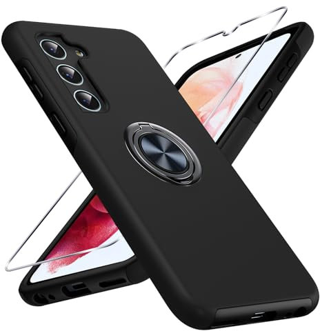 Viojrlra Handyhülle für Samsung Galaxy S21 5G Hülle mit 1x Schutzfolie Schutzhülle Case mit 360° Magnetischer Ring Ständer Kratzfest Stoßfest Panzer Schutz Glas für Samsung S21 5G Cover, Schwarz