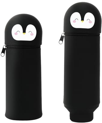 2-in-1 Kawaii Federmäppchen Pinguin, Mäppchen Jungs Mädchen Silikon Federmäppchen, Stand Up Schulmäppchen, Cartoon Tier Stifthalter Federmäppchen, Pencil Case Pinguin Stifte Mäppchen für Schulbedarf