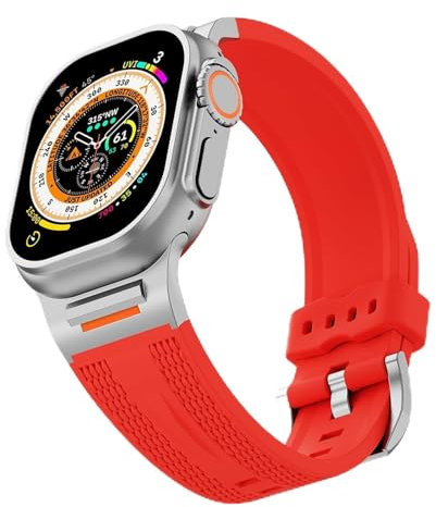 SKXMOD Cinturino sportivo adatto per Apple Watch S10 46mm 49 Ultra S10 42MM 45 44 40 38mm Cinturino elastico in silicone adatto per cinturini IWatch 10/9/8/7/SE/6/4/5/3(Red,42mm/44mm/45mm)