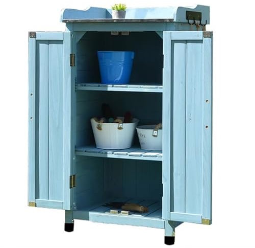 SZKTHD Gartenschrank Aus Holz Gartengeräteschrank Balkonschuhschrank wasserdichte Aufbewahrungsbox Mit Höhenverstellbaren Regalen(Blau,50x43x95cm)
