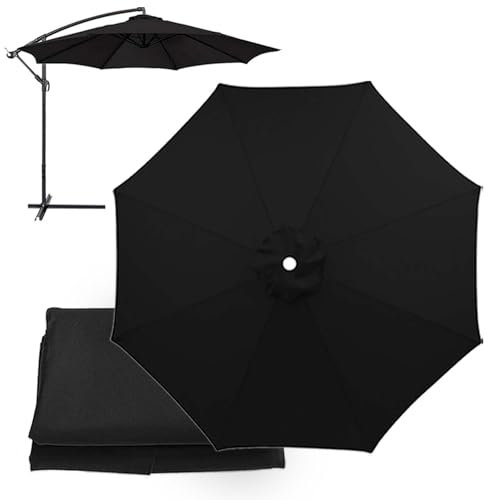XEISYO Replacement Umbrella Covers 2/2.3/2.5/2.7/3/3.5M, 6/8 Ribs, UV Protection Garden Replacement Parasol Canopy, for Patio Yard Beach (Black,6ribs-2.3m/7.5ft)