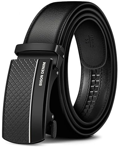 Ceinture à cliquet en cuir pour homme avec boucle en métal Noir Largeur 3,2 cm