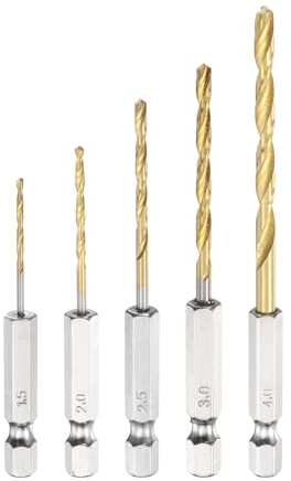 sourcing map 5pcs 1/4 Hex Shank Titanium Twist Drill Bit Set 5 Sizes 1.4mm-4mm Drilling Dia High Speed Steel Drills for Hardened Metal, Stainless Steel, Cast Iron, Wood, Plastic