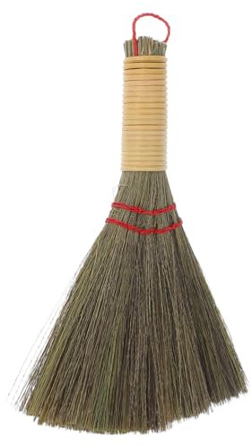 VICASKY Pequeña escoba de mano hecha de de maíz natural tejida a mano para la limpieza del hogar en superficies de muebles, duradera y para uso