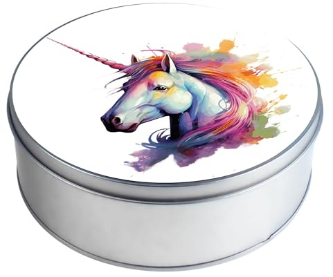 Metalldose/Geschenkdose/Vorratsdose/Aufbewahrungsdose/Keksdose Metall rund - Fantasy Mystery Einhorn 81