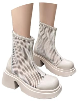 Stivali da festa da donna, eleganti stivaletti cavi, comodi, traspiranti, estivi, in rete, corti, invernali, per attività all'aria aperta, bianco, 39 EU