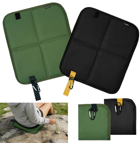 HOTUT Sitzkissen Outdoor Faltbar, 2 Stück Thermo Komfort, wasserdicht & wetterfest, Outdoor Sitzmatte mit Karabinerhacken für idiale Befestigung am Rucksack, Ultraleicht & kompakt für Camping, Wandern