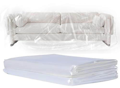 JAMHEXOU 2PCS Sofa Cover 3 Seater,Sofa Protective Bag Cover, Plastic Sofa Cover, Transparent Sofa Dust Cover, Water Resistance, Large Heavy Furniture Bed Sofa Protector 300 X 200Cm