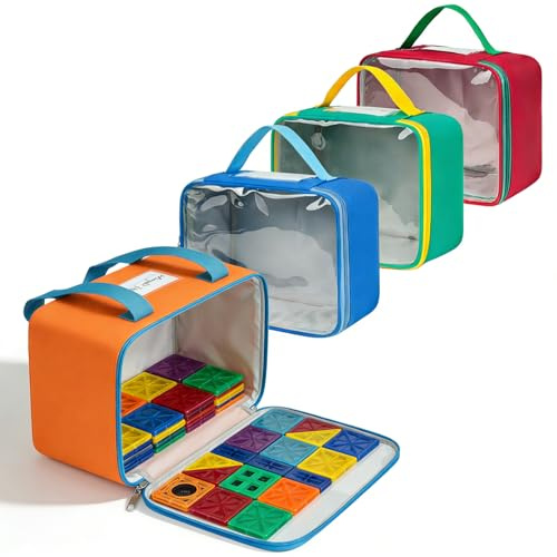 4 Pack Large Magnetic Tiles Storage Bag with Mesh & Label Pockets | Reusable Toy Storage Bags,Waterproof Zipper Toy Organizer Bags for Building Blocks, Puzzles & Board Games