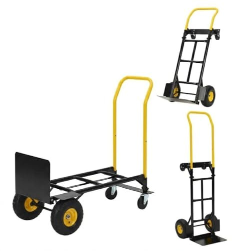 GarveeTech 2-in-1 Klappbarer Transportwagen 181kg, Sackkarre Plattformwagen | Pannensichere Vollgummireifen, Teleskopgriff, Umzug & Logistik, Platzsparend, Stahlrahmen, Ergonomisch, Vielseitig, Robust