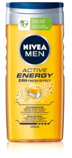 NIVEA MEN Shower gel Active Energy, 250 ml PACK OF 2 Energy 24H body shower gel, 250 ml, NIVEA MEN Active Energy Shower Gel with 100% natural caffeine for an energetic start to the day