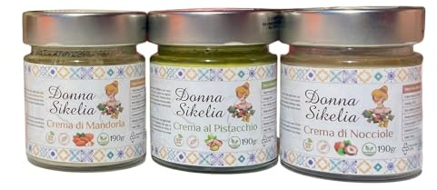 Donna Sikelia Box Creme Spalmabili Vegane Siciliane – Pistacchio, Nocciola e Mandorla 100% Naturali – Senza Zuccheri Aggiunti – Idea Regalo Gourmet – 3x190g