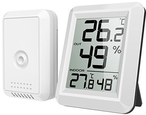 Criacr Digital Thermometer Hygrometer, Mini Indoor Outdoor Temperature and Humidity Monitor, Wireless Room Hygrometer Gauge with Large LCD Display, ℃/℉ Switch, 328ft/100m Range for Home, Office