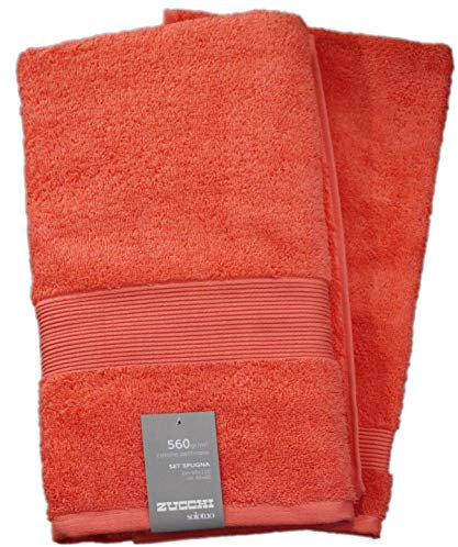 SET SPUGNA COPPIA 2 PEZZI 1+1 OSPITE 40 x 60 + ASCIUGAMANO 60 x 110 ZUCCHI SOLOTUO ASCIUGAMANI 100% SPUGNA DI PURO COTONE 560 GR/MQ (CORALLO - 1923)