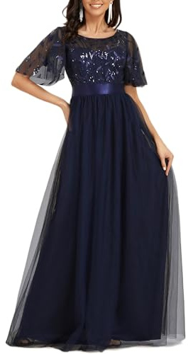 Ever-Pretty Damen Abendkleid A-Linie Spitze Kurze Ärmel Partykleid lang 00904