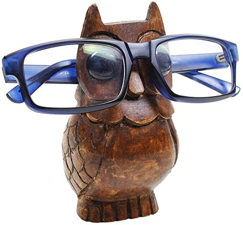 Ajuny Porte-Lunettes en Bois en Forme de Hibou – Support à Lunettes Artisanal Décoratif pour Lunettes de Vue, Soleil, Protection | Présentoir Original pour Bureau, Maison, Décoration
