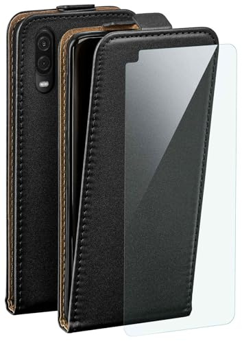 moex 4 in 1 Pack für Motorola One Vision Hülle mit 3X Schutzfolie, Schutzhülle 360 Grad Rundumschutz [Flip Case Klapphülle + FlexProtect Folie] Handyhülle PU Leder, Schwarz